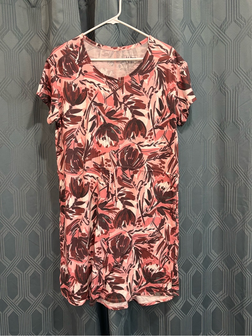L.L. Bean Pink Floral Short Sleeve Dress